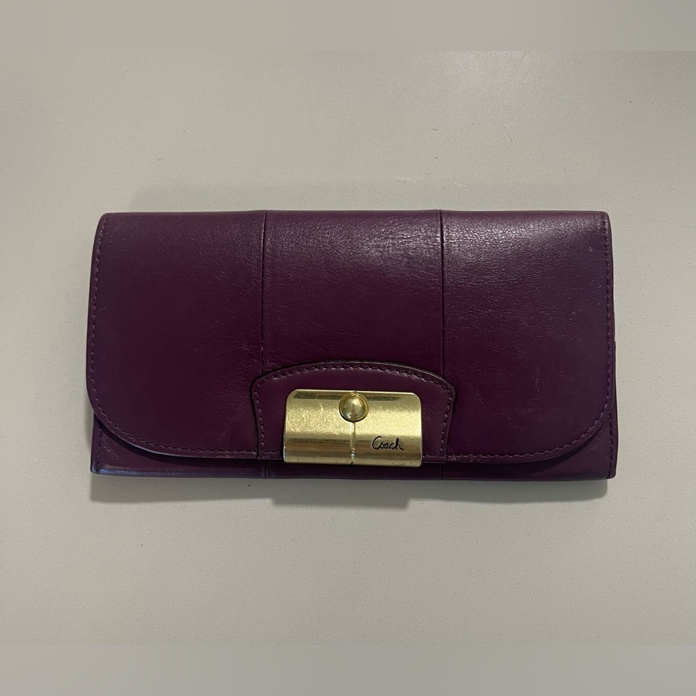 Coach Purple Leather Wallet with Gold Hardware